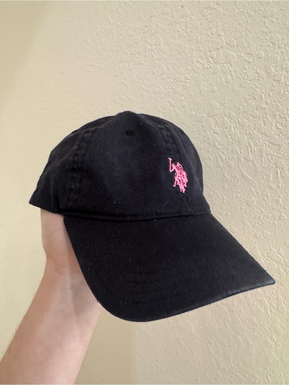 Ralph Lauren Black Cap with Pink Polo Emblem